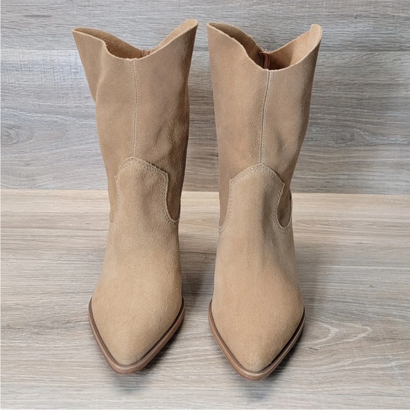 SCHUTZ Shoes - Schutz Tessie Western Cow Suede Nude Ankle Boots